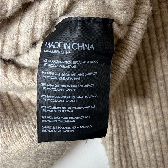 Club Monaco Ribbed Mock-Neck Wool Blend Sweater in Tan - Size Medium - Picture 4 of 7